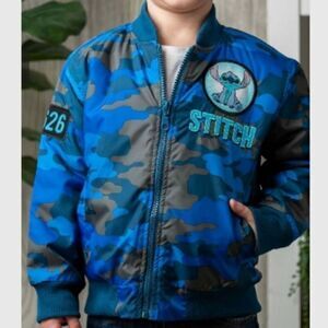 Disney Stitch Toddler Blue Camo Print Nylon Jacket